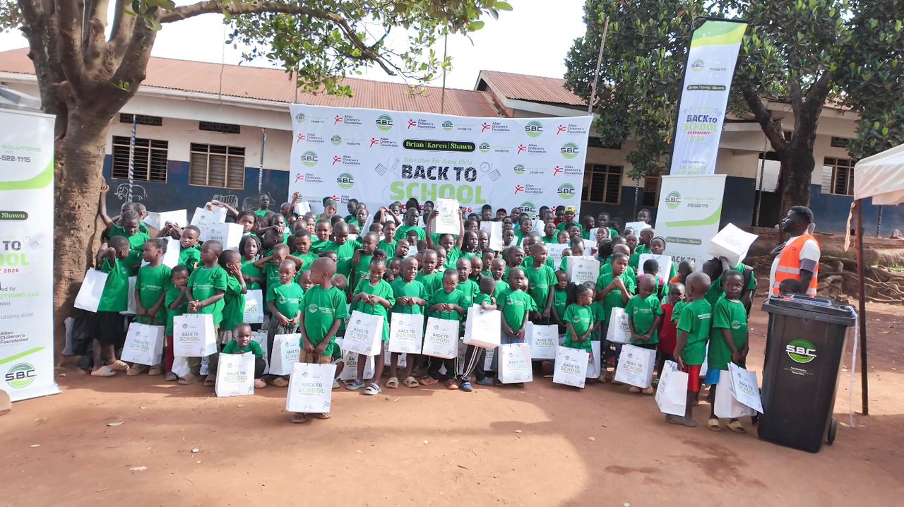 Children receiving school supplies
